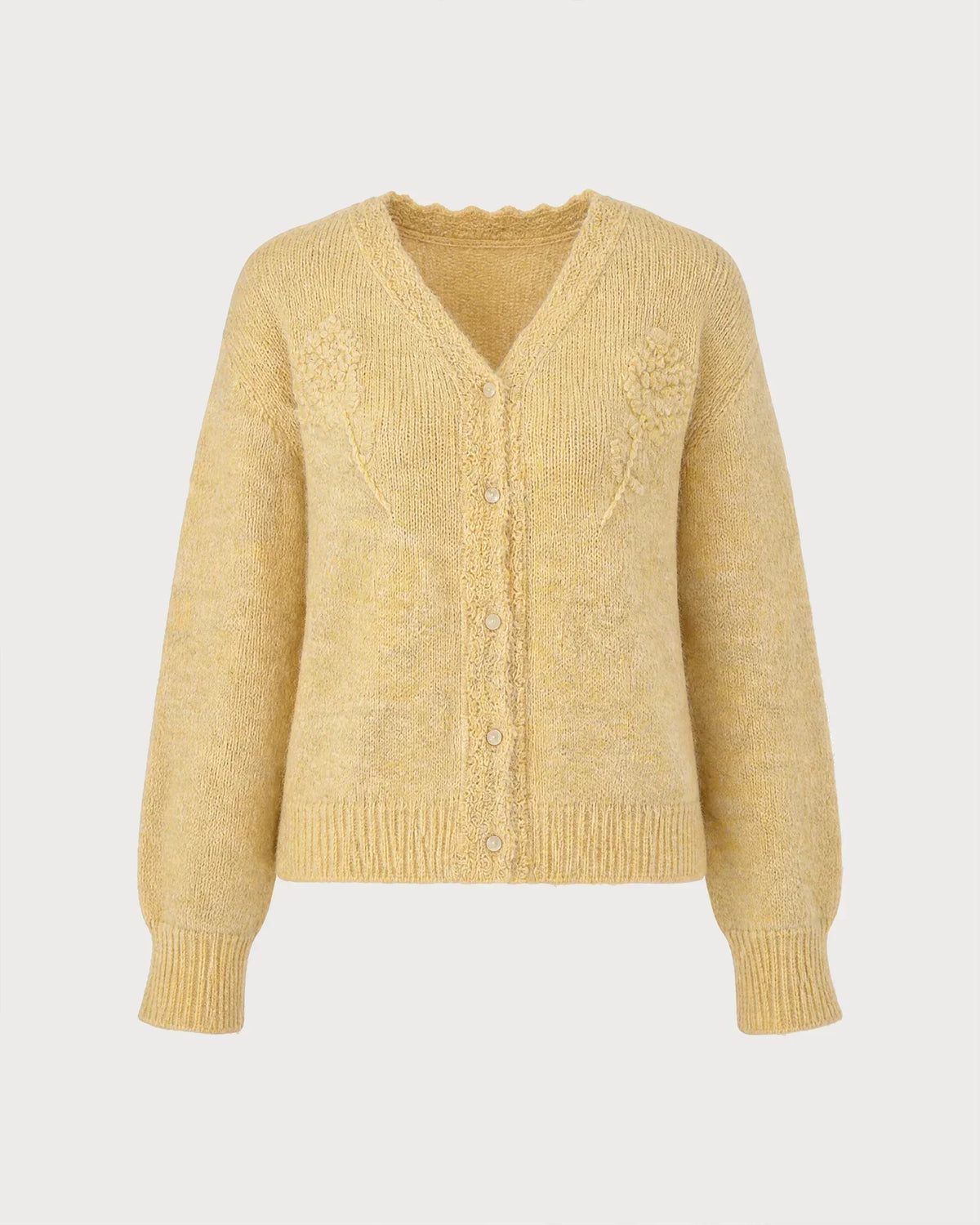 Yellow Floral V-Neck Knit Cardigan