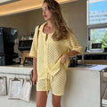 Yellow Lightweight Open Front Knit Cardigan and Shorts Set